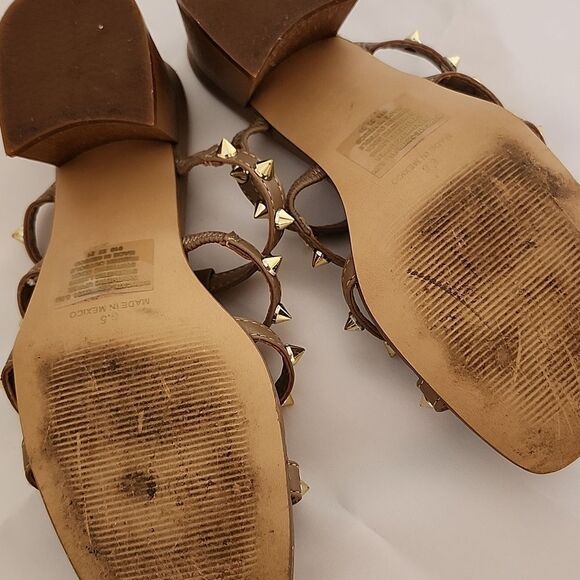 STEVE MADDEN Women's Gold Studded Spiked Strappy Wedding Party Stacked Heel 6.5 - Picture 3 of 7